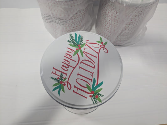 4 Count Happy Holidays Round Metal Tin Target Christmas Gift Cookie Container