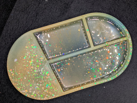 Handmade Small Resin Art Trinket Tray - Sectioned Organizer Dish