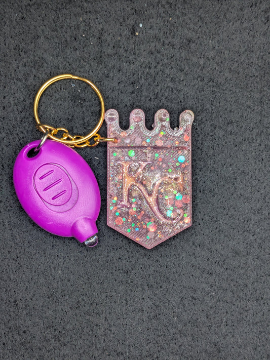 Luminous Handcrafted Kansas City Royals Crown Resin Art Keychain with UV LED Blacklight