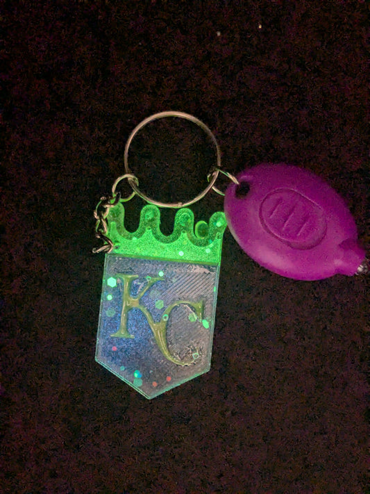 Luminous Handcrafted Kansas City Royals Crown Resin Art Keychain with UV LED Blacklight