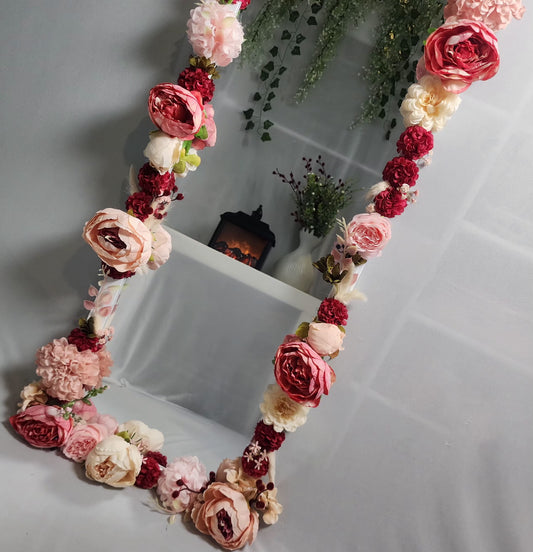 Floral Full Length Mirror Frame – Handmade Decorated with Pink & Red Faux Flowers
