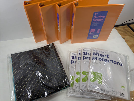 1” D-Ring Binder Lot Orange View Binders + Decorative Binder School Office - 6pc