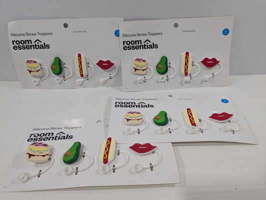 4 pack Silicone Straw Toppers Room Essentials Hotdog Guacamole Hamburger Lips