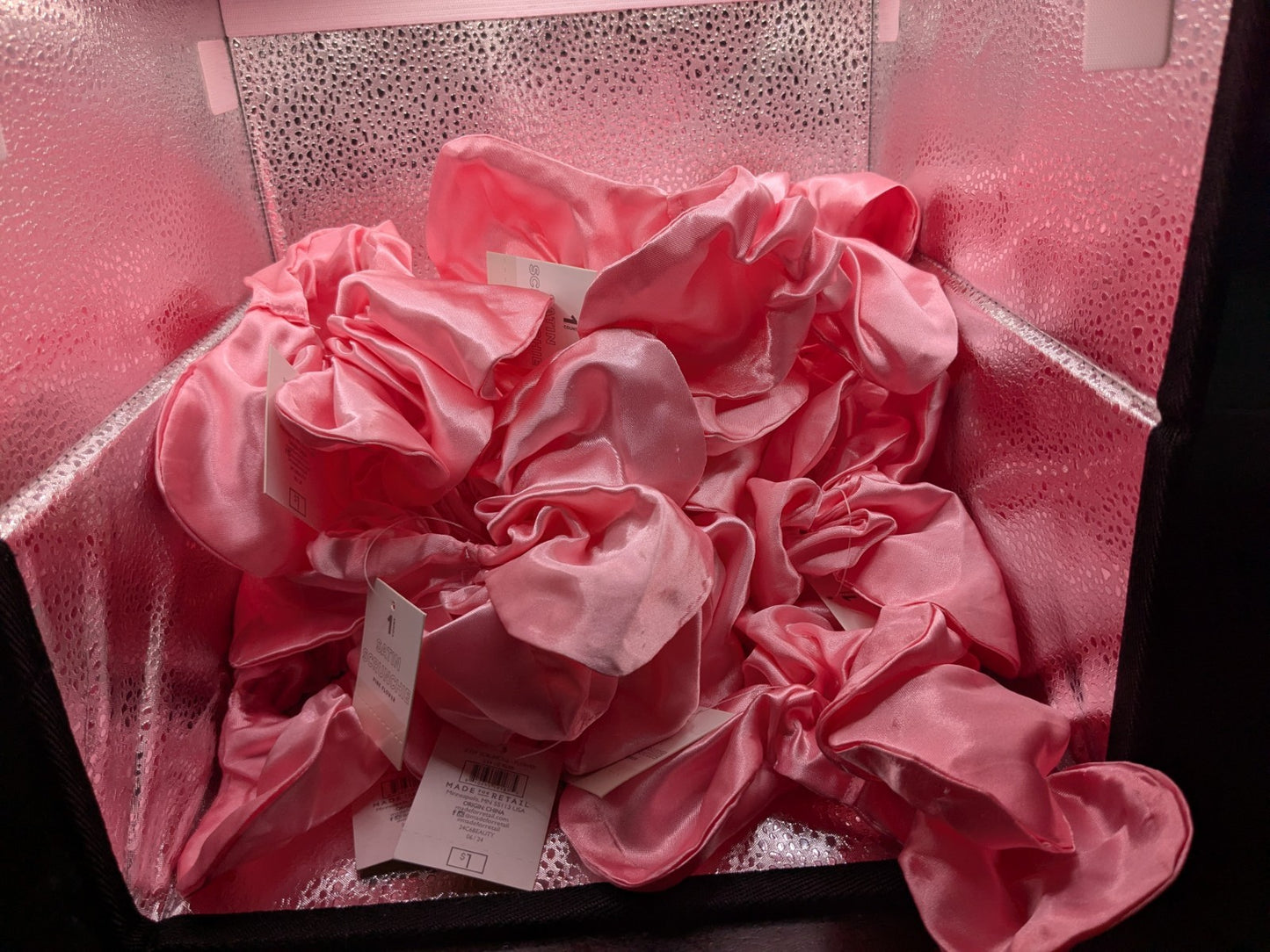 10 Pack - Pink Satin Flower Scrunchie Hair Tie – Soft & Shiny Ponytail Holder