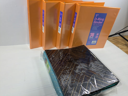 1” D-Ring Binder Lot Orange View Binders + Decorative Binder School Office - 6pc