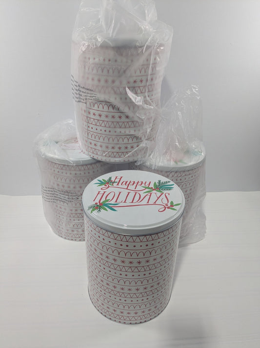 4 Count Happy Holidays Round Metal Tin Target  Christmas Gift Cookie Container