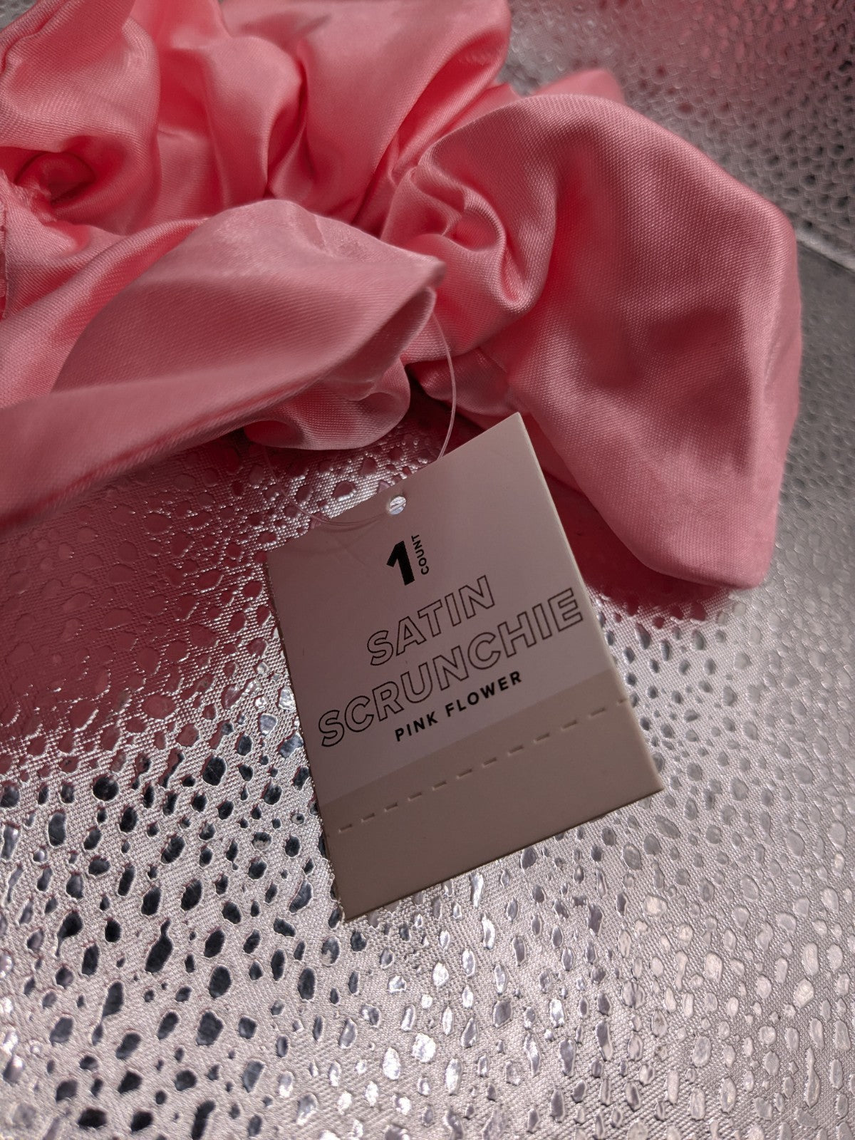 10 Pack - Pink Satin Flower Scrunchie Hair Tie – Soft & Shiny Ponytail Holder