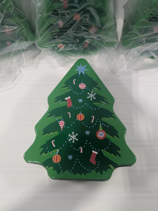 4 Count Christmas Tree Metal Tin Target  Christmas Gift Cookie Container