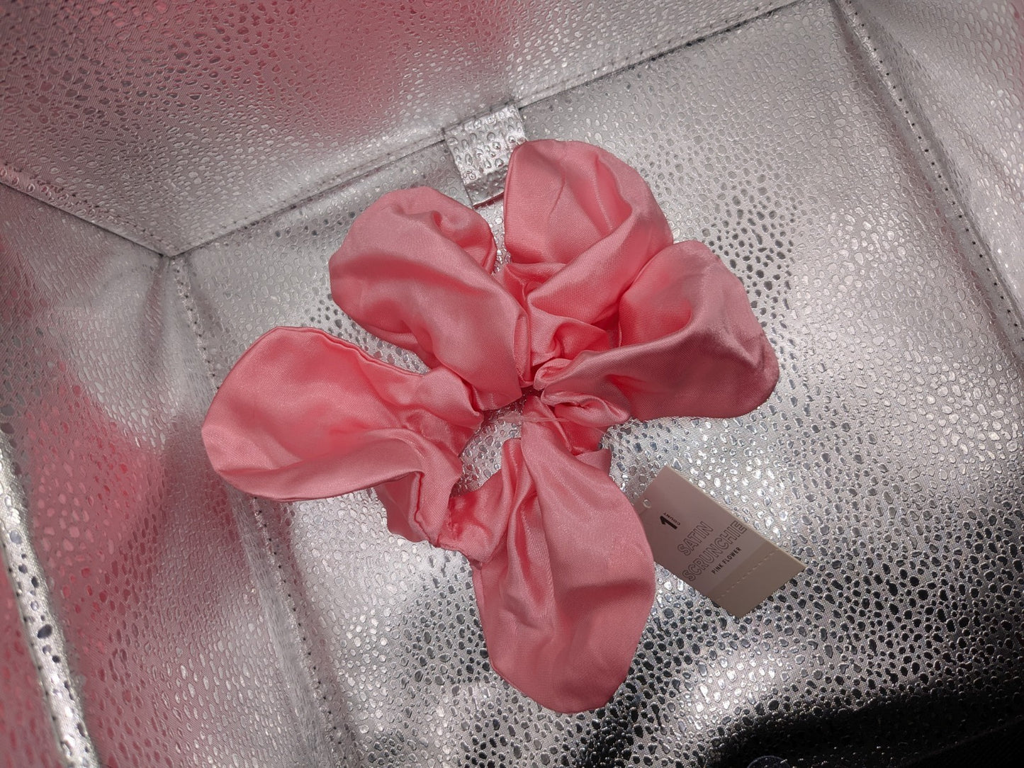 10 Pack - Pink Satin Flower Scrunchie Hair Tie – Soft & Shiny Ponytail Holder