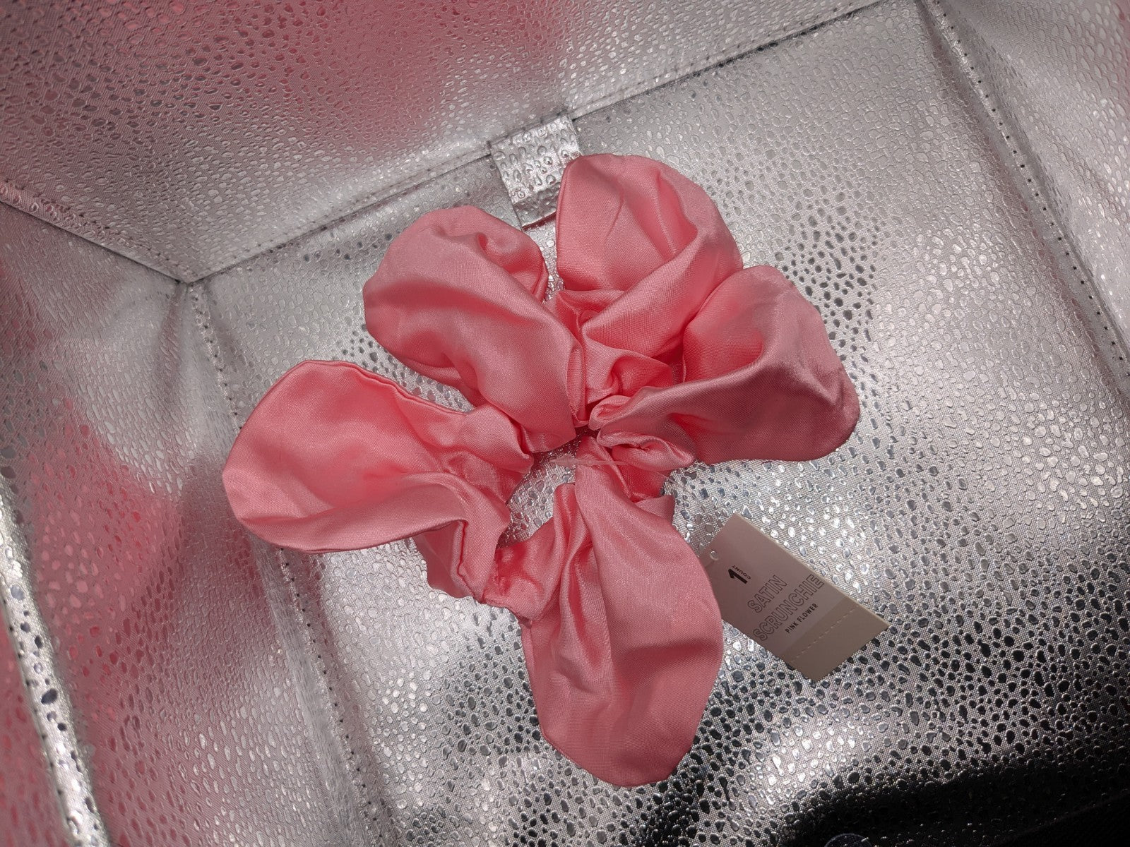 10 Pack - Pink Satin Flower Scrunchie Hair Tie – Soft & Shiny Ponytail Holder