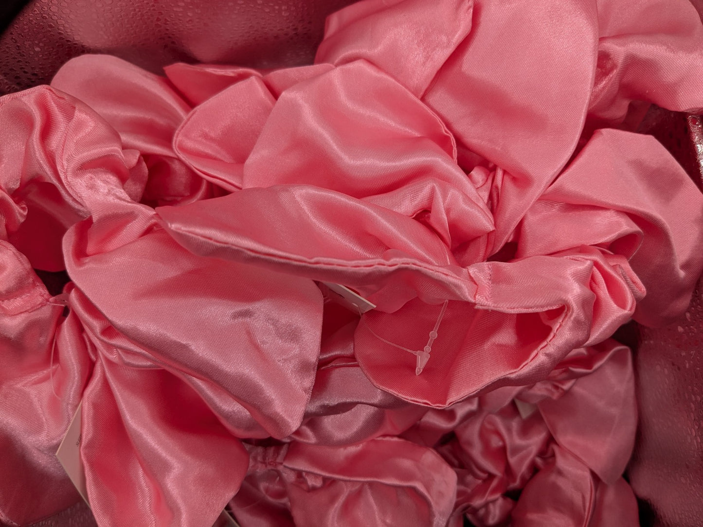 10 Pack - Pink Satin Flower Scrunchie Hair Tie – Soft & Shiny Ponytail Holder