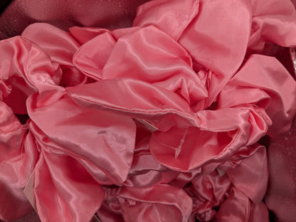 10 Pack - Pink Satin Flower Scrunchie Hair Tie – Soft & Shiny Ponytail Holder