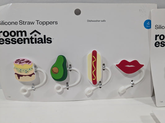 4 pack Silicone Straw Toppers Room Essentials Hotdog Guacamole Hamburger Lips