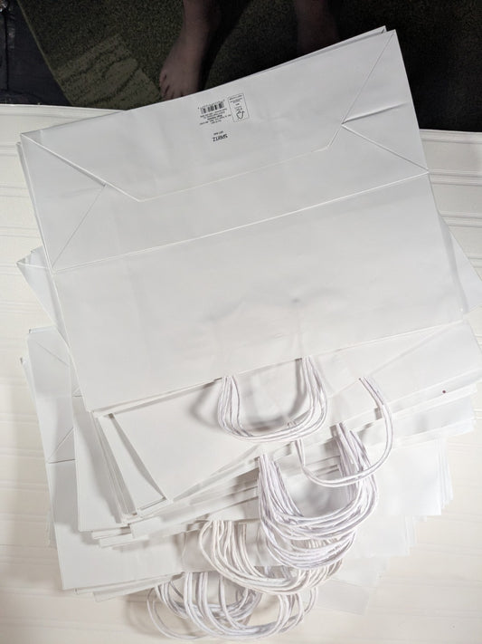 27 White Spritz Gift Bags 16x12x6 + 6 Shirt Boxes Lot Holiday Bulk