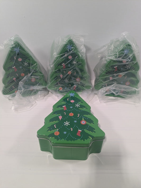 4 Count Christmas Tree Metal Tin Target  Christmas Gift Cookie Container