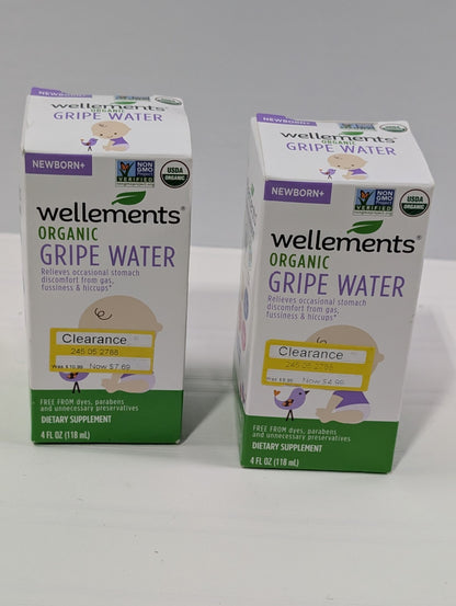 2-Pack Wellements Organic Gripe Water Relief from Baby Gas, Colic & Hiccups 4 Oz