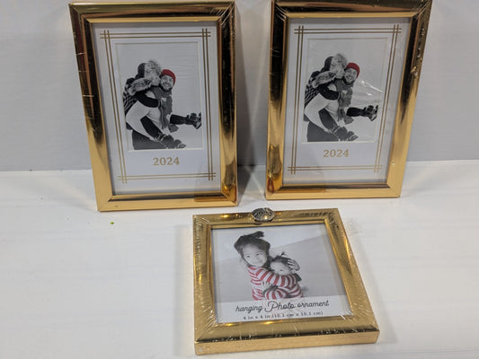 3-Packs Elsa L 2024 Family Photo Frames Gold Tone Finish 1x (4x4) & 2x (4x6)