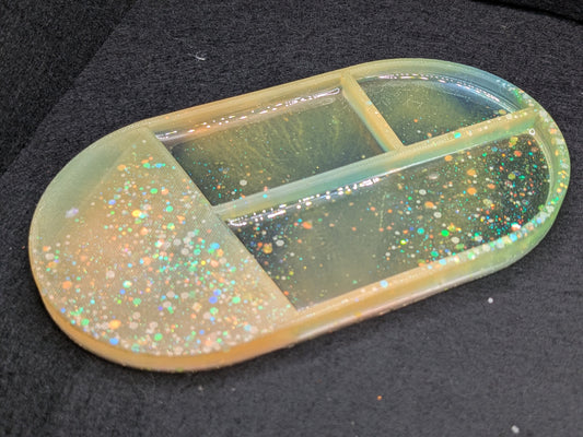 Handmade Small Resin Art Trinket Tray - Sectioned Organizer Dish