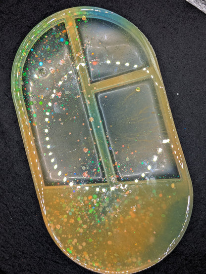 Handmade Small Resin Art Trinket Tray - Sectioned Organizer Dish