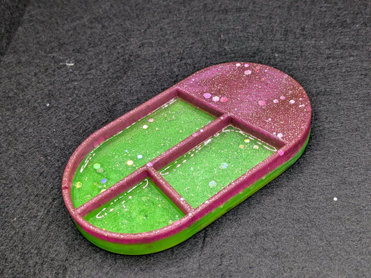 Handmade Small Resin Art Trinket Tray - Sectioned Organizer Dish