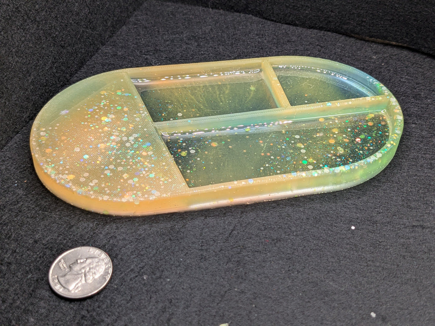 Handmade Small Resin Art Trinket Tray - Sectioned Organizer Dish
