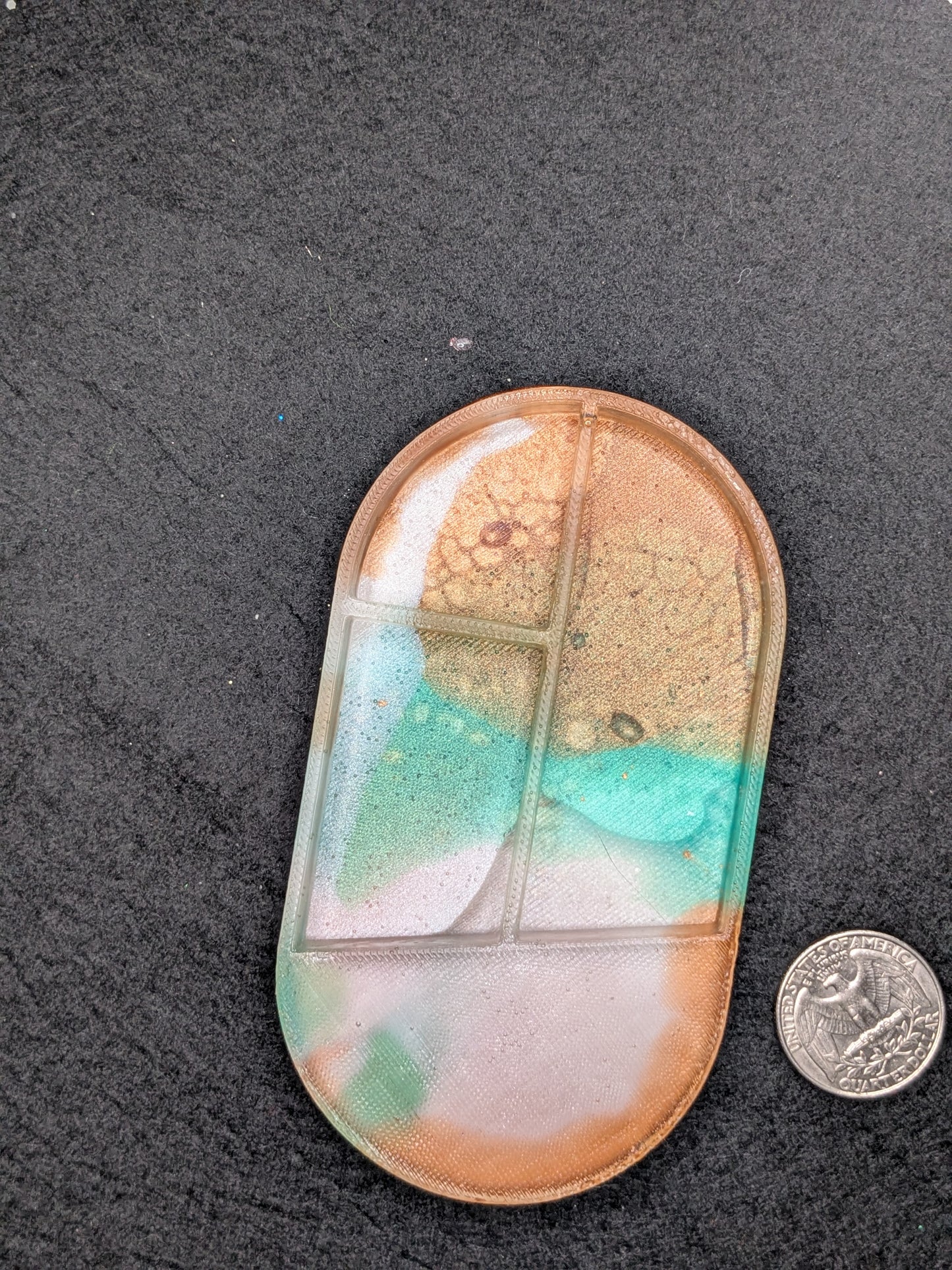 Handmade Small Resin Art Trinket Tray - Sectioned Organizer Dish
