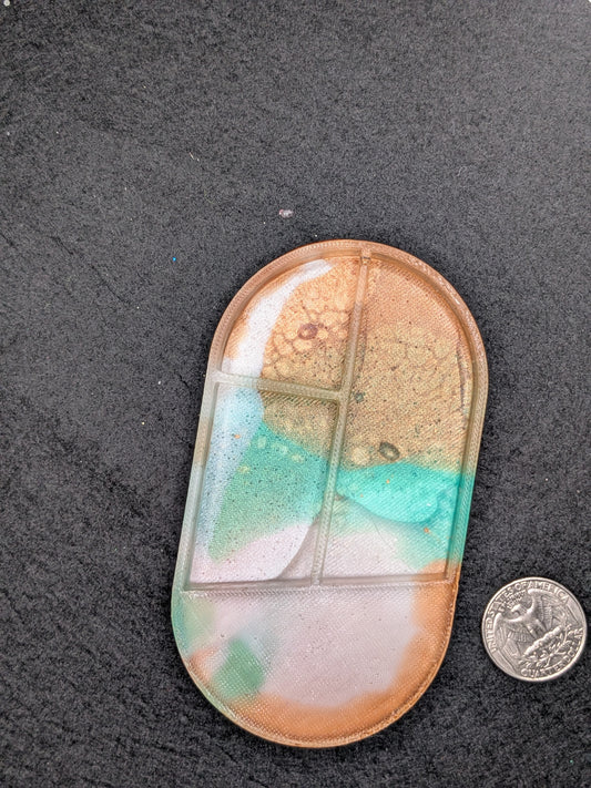 Handmade Small Resin Art Trinket Tray - Sectioned Organizer Dish