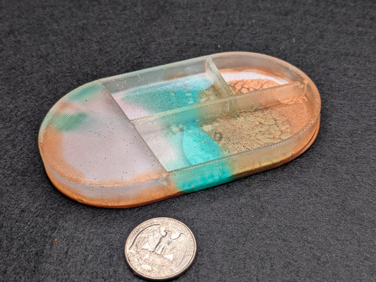 Handmade Small Resin Art Trinket Tray - Sectioned Organizer Dish