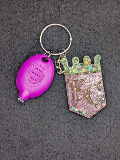 Luminous Handcrafted Kansas City Royals Crown Resin Art Keychain with UV LED Blacklight