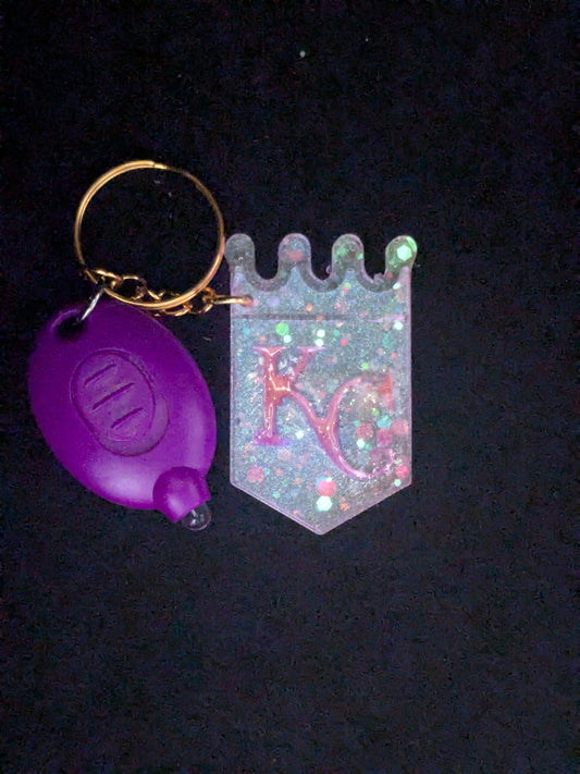 Luminous Handcrafted Kansas City Royals Crown Resin Art Keychain with UV LED Blacklight