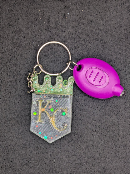 Luminous Handcrafted Kansas City Royals Crown Resin Art Keychain with UV LED Blacklight