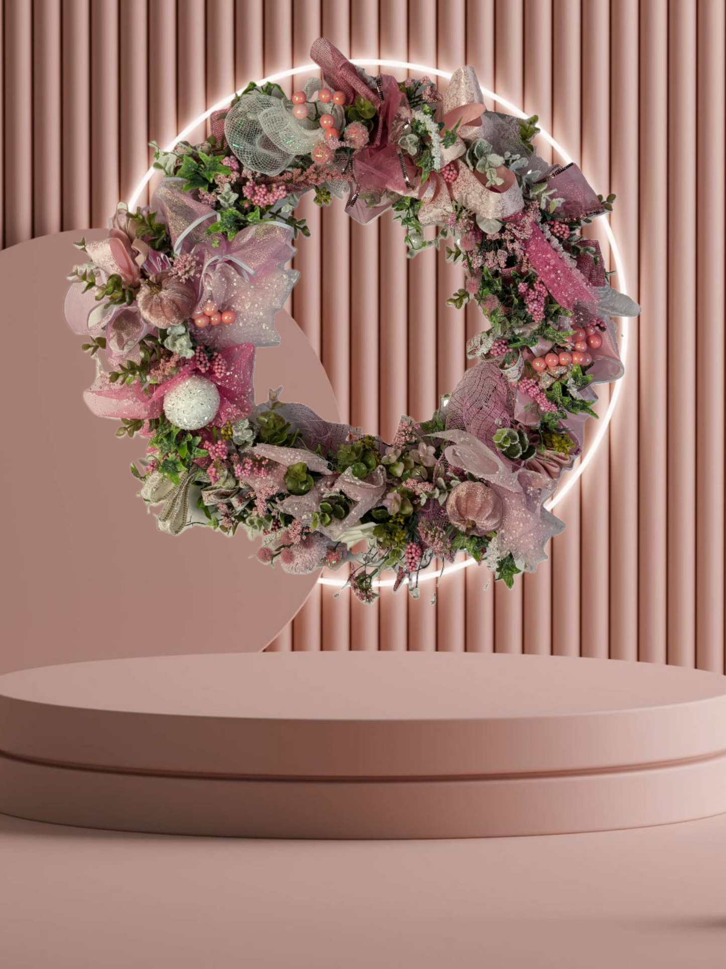 Elegant Pink Floral Handmade Wreath