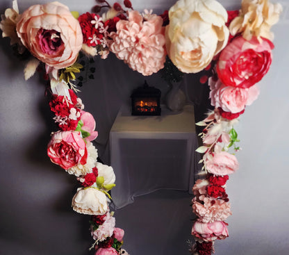 Floral Full Length Mirror Frame – Handmade Decorated with Pink & Red Faux Flowers